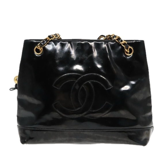 CHANEL COCO Mark Chain Shoulder Bag Patent leather Black Gold CC Auth bs18484 - Picture 13 of 16